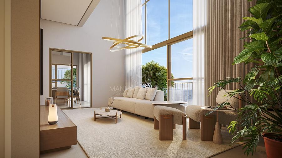 Apartamento Duplex: Sala de estar com pé-direito duplo