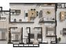 Planta humanizada do Apartamento Tipo | Finais 01 e 02: 132,57m² priv.