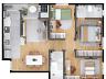 Planta humanizada do Apartamento Tipo 3Q | 64m² priv.
