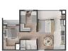 Planta do Apartamento Tipo 1 com 51,66 m priv.