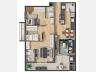 Planta humanizada do Apartamento Tipo - Finais 01 e 02 | 77m priv.