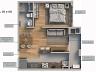 Planta dos Apartamentos Tipo 02, 05 e 08 | 1 quarto, com 37m de rea privativa e sacada com churrasqueira.