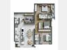 Planta humanizada do Apartamento Tipo 02 | 116,95m priv.