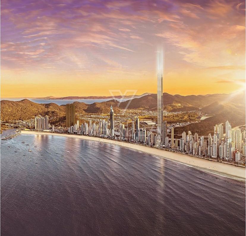 Senna Tower e Burj Khalifa: render de divulgação do Senna Tower sobre a baía de Balneário Camboriú, com as montanhas ao fundo